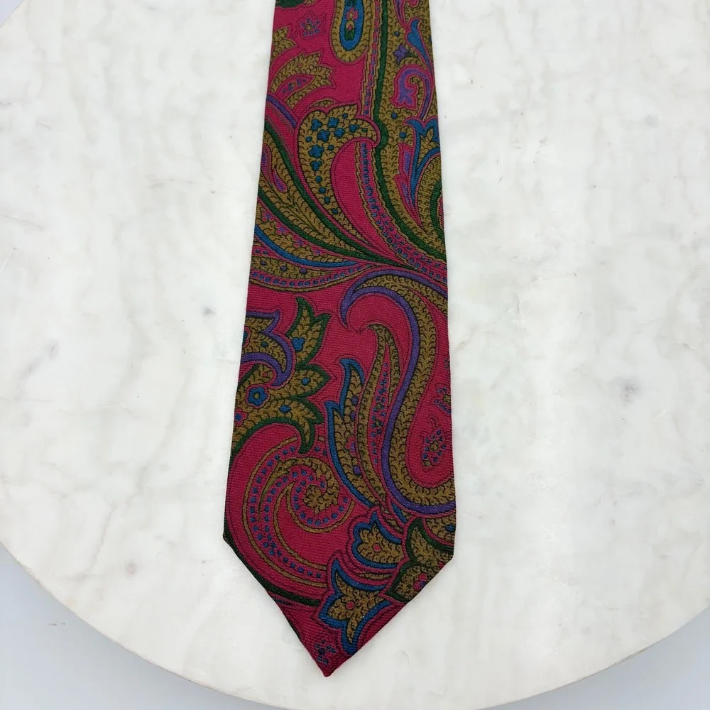 Polo Ralph Lauren Tie Necktie Wool Red‎ Paisley Handmade Italy 3.5x59